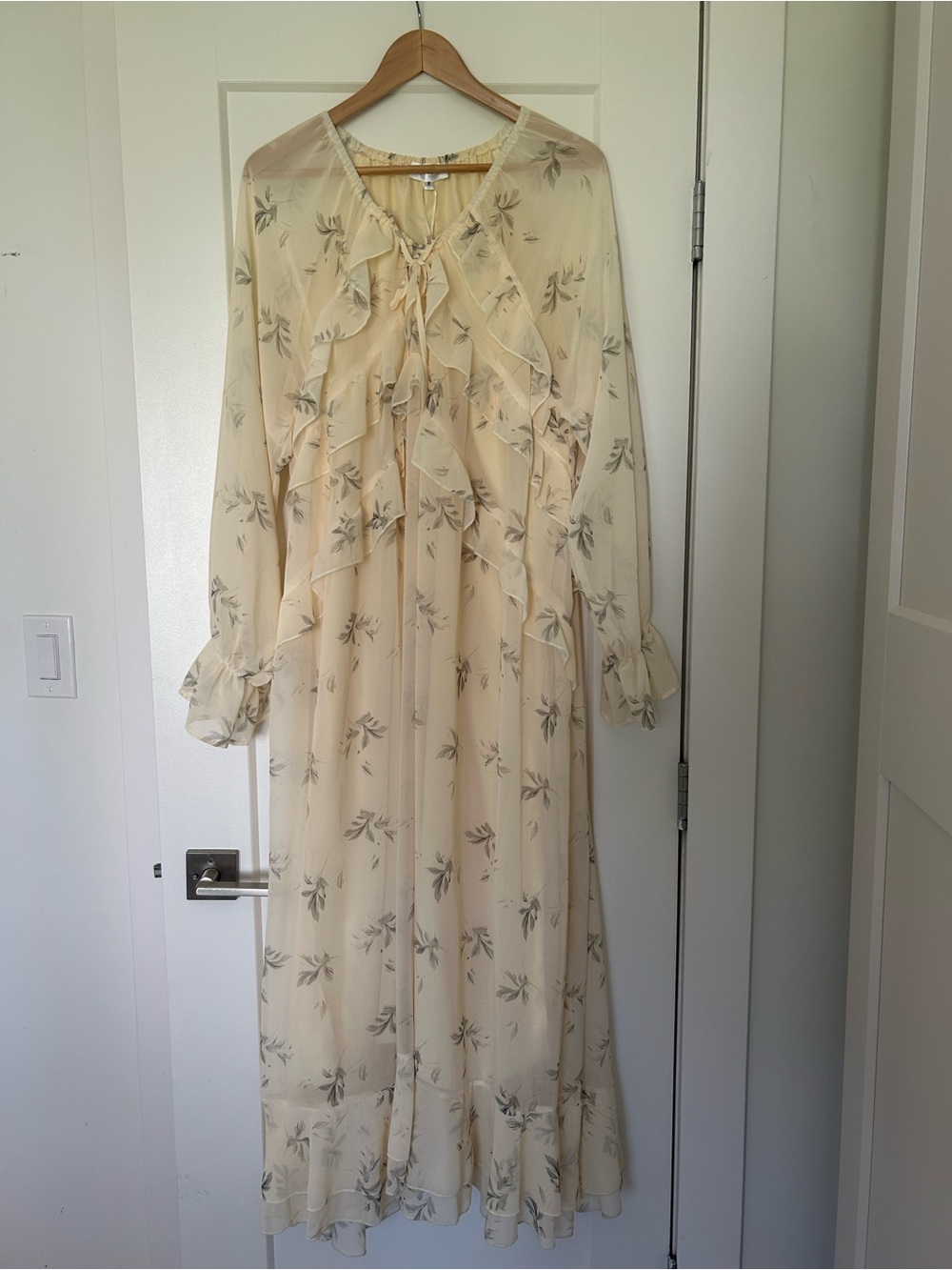 Butter Yellow Floral Ruffle Long Sleeve Maxi Dress